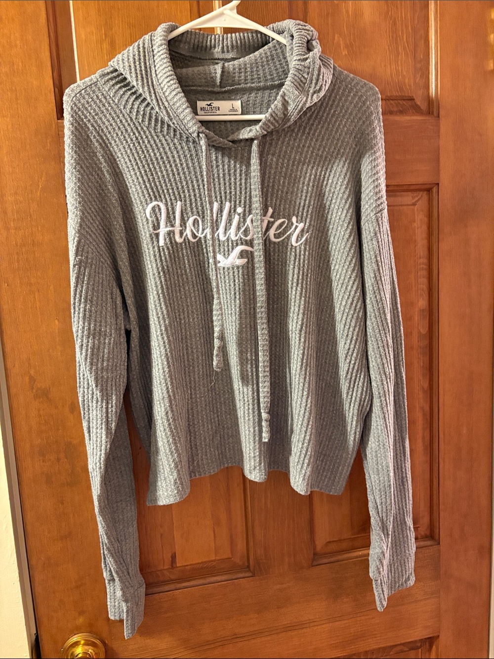 Hollister Light Gray Waffle-Knit Hooded Pullover
